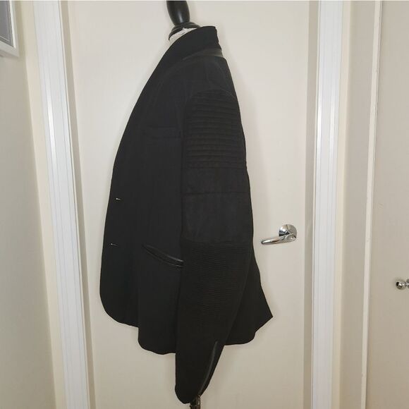 Wool Leather Bomber Blazer Moto Jacket - Picture 2 of 15